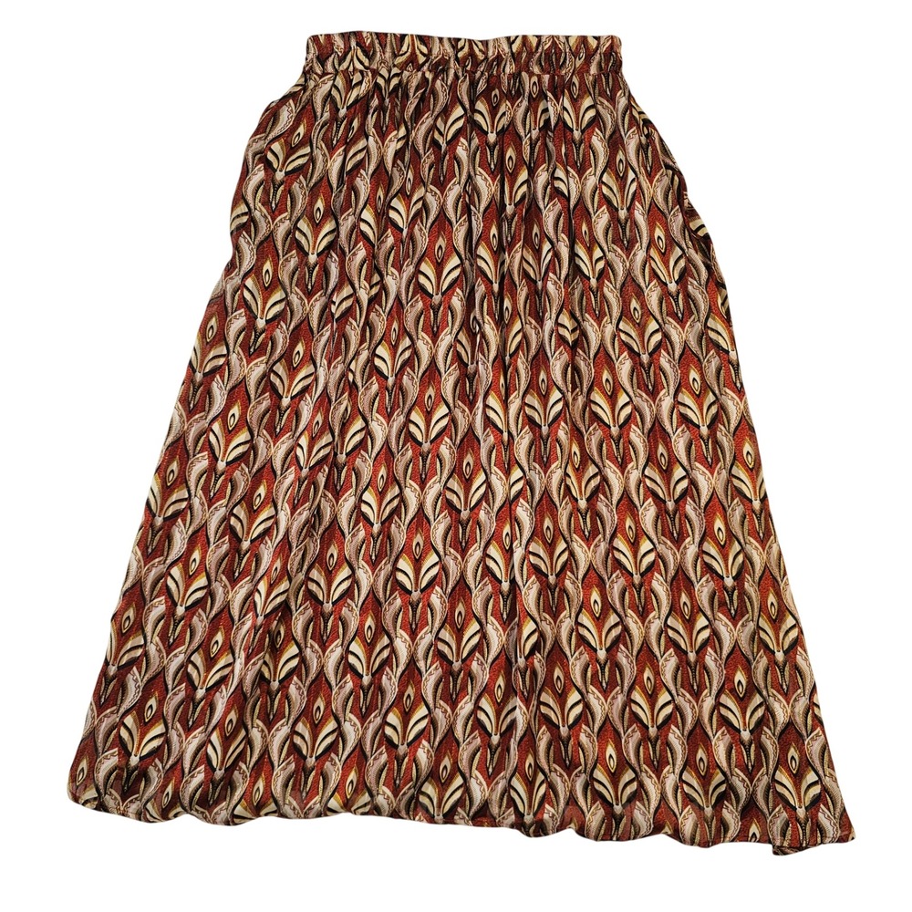 The Korner Geometric Teardrop Print Midi Skirt Rust Gold Black Size 4 EUR 38